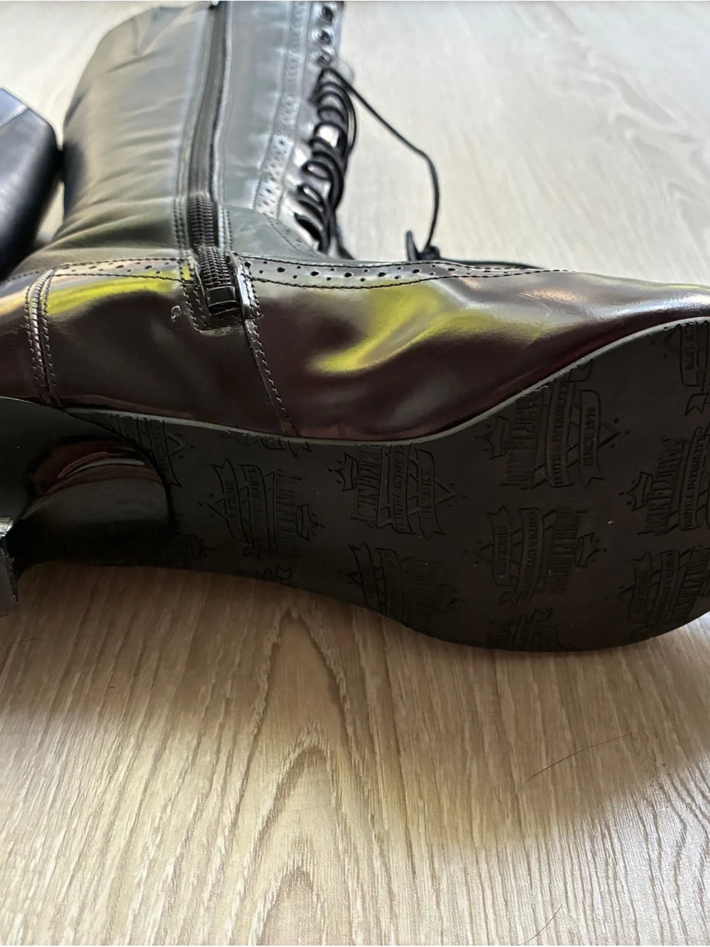 FLUEVOG- Half Truth Sherry, Black and purple Leather Lace-Up tall boots, size 9 - Picture 8 of 16